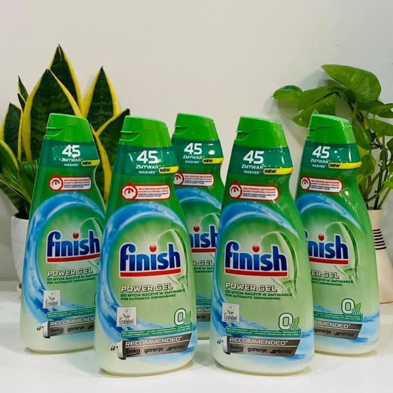 Combo 3 món Ecolabel: Gel rửa chén Finish 900ml, 1 chai Finish 400ml (0% Ecolabel EU), muối Finish 1,5kg (Làm mềm nước)